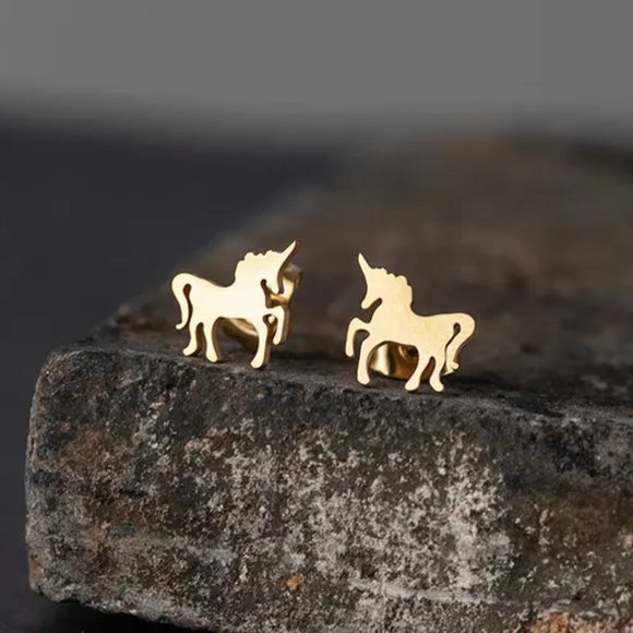chichigems Jewelry - Gold Majestic Unicorn Small Stainless Steel Stud Earrings NEW